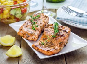   Barbecued Salmon fillets in a Garlish® and Just the Gubbins® marinade