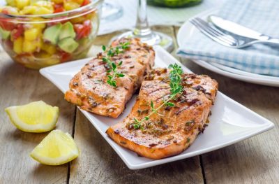 Barbecued Salmon fillets in a Garlish® and Just the Gubbins® marinade